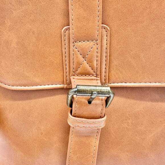 Leather Laptop Briefcase Adjustable Shoulder Strap Multiple Compartments Brown - Picture 9 of 16